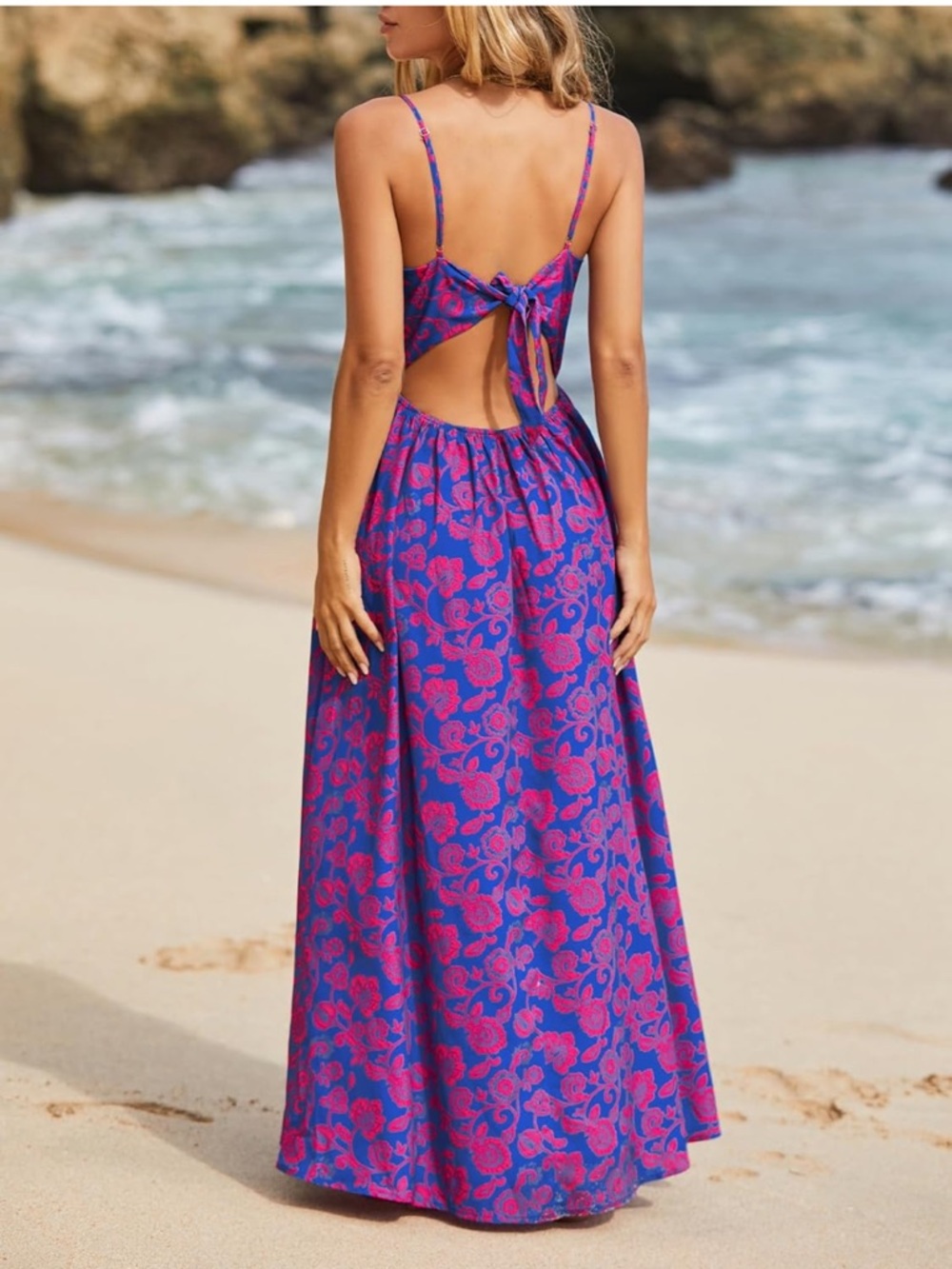 Cupshe Blue & Pink Twist-Front Spaghetti Strap Maxi Dress - Picture 2 of 4